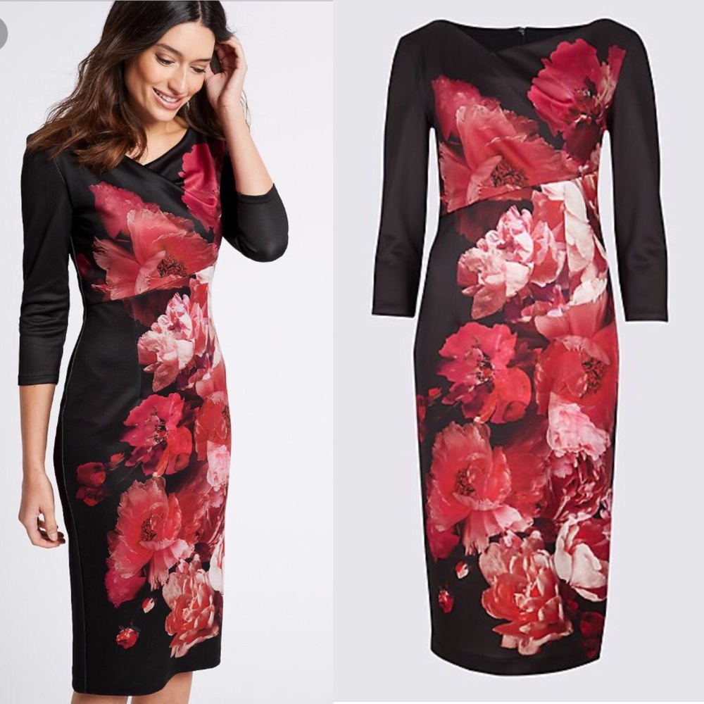 Marks & Spencer (Peruna) Floral Bodycon Midi Dress